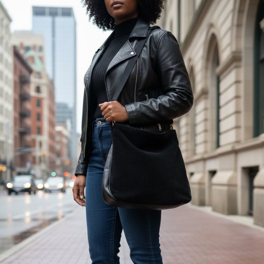 Vintage Gucci Bamboo 2-Way Suede & Leather Bag | Black - Picture 10 of 11